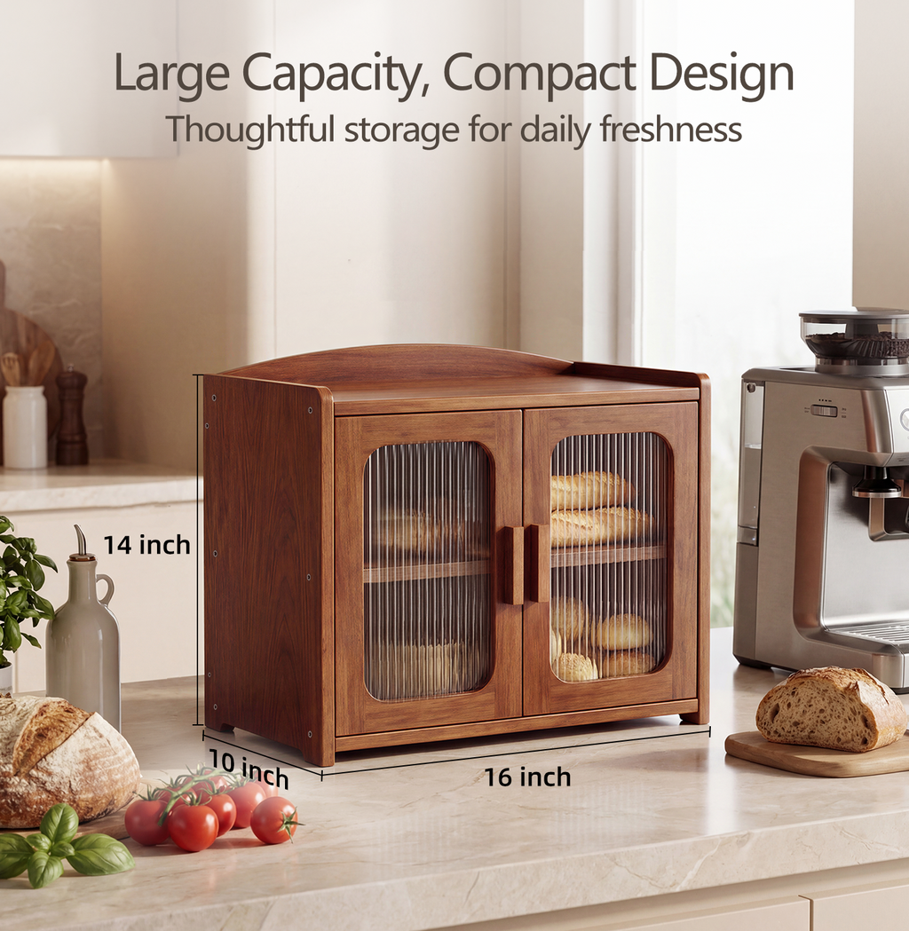 Florwish Bread Box for Kitchen Countertop, Large Capacity Wooden Bread Box, Farmhouse Bread Storage, 2 Tier Corner Bread Box for Homemade Bread, Sourdough Bread and Bagels